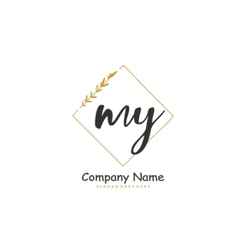 MY Initial handwriting and signature logo design with circle. Beautiful design handwritten logo for fashion, team, wedding, luxury logo. vector