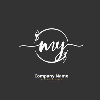MY Initial handwriting and signature logo design with circle. Beautiful design handwritten logo for fashion, team, wedding, luxury logo. vector