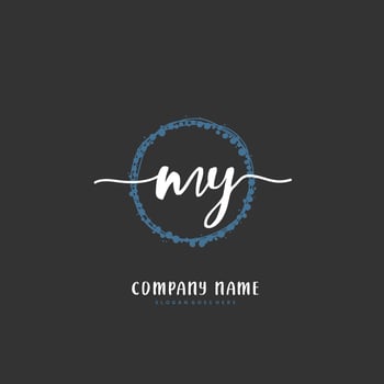 MY Initial handwriting and signature logo design with circle. Beautiful design handwritten logo for fashion, team, wedding, luxury logo. vector