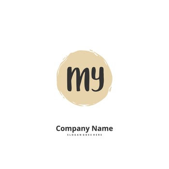 MY Initial handwriting and signature logo design with circle. Beautiful design handwritten logo for fashion, team, wedding, luxury logo. vector