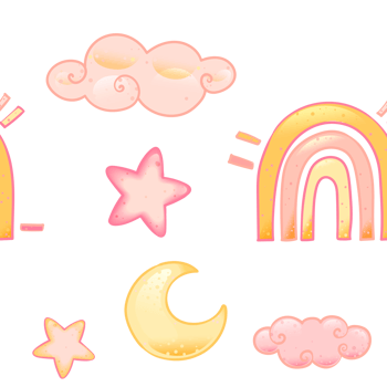 moon, stars and hot air balloon, pattern in boho cartoon style, seamless pattern png