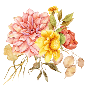 Hand Painted Autumn Floral Bouquets, Floral Compositions with Autumn Flowers png