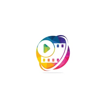 Play music sound button and video film strips logo vector template.