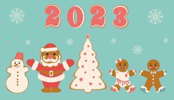 Festive cookies in the shape of a snowman, Santa, Christmas tree and gingerbread men. Merry Christmas decoration.New Year and Christmas celebration vector