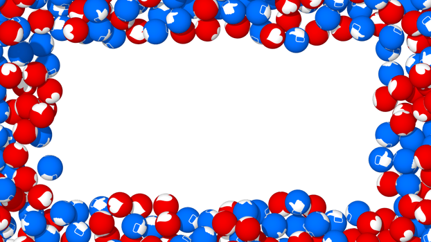 Social Media Thumbs Like and Hearts 3D Balls Frame Photo, 3D Rendering, Isolated png
