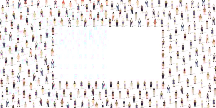 Crowd people pattern set in flat style. Vector illustration men and women isolated on white background