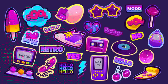 Cartoon retro stickers in 90s style vector