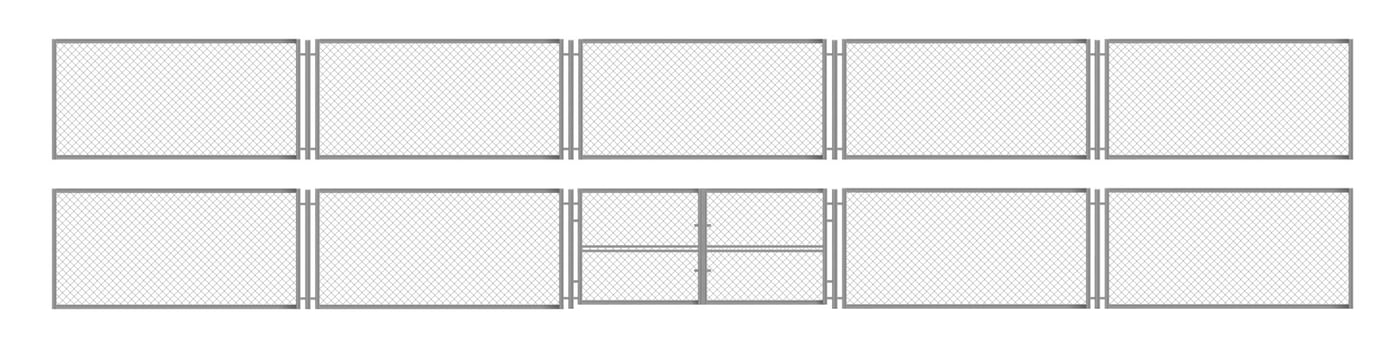 Fence mesh from wire, metal grid with gate 3d vector