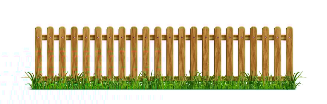 Brown wooden picket fence with green grass vector