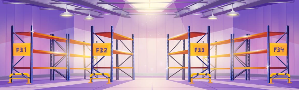 Empty warehouse interior with metal racks vector