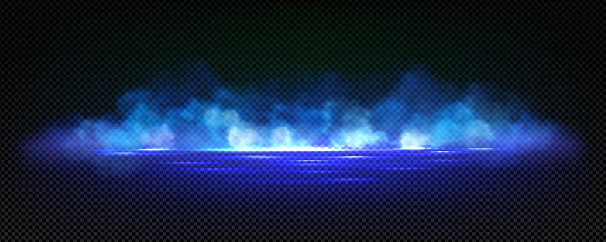 Smoke, magic haze clouds, blue glowing steam, 3d vector
