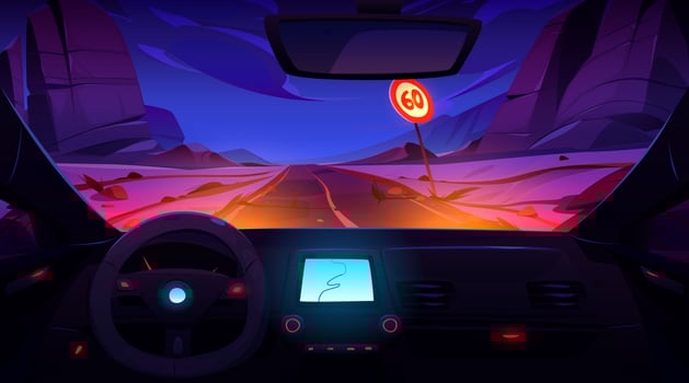 Car salon with steering wheel and gps navigator vector