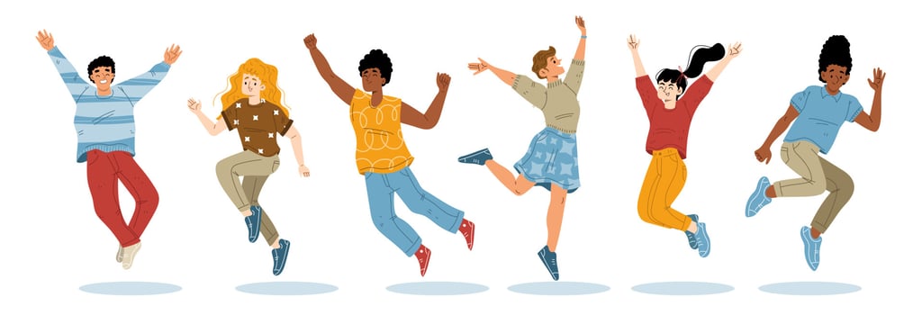Happy people jump, joy, have fun vector