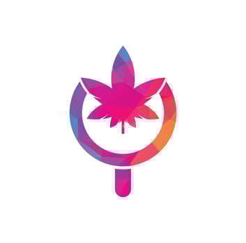 Cannabis Search logo design vector template. Marijuana leaf and loupe logo combination. Hemp and magnifying symbol or icon.