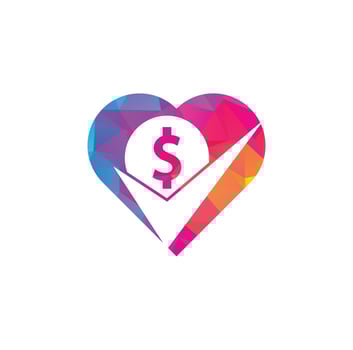 Money check heart shape concept logo design. Cash Icon symbol design. Good payment logo template vector