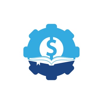 Money Book gear shape Icon Logo Design Element. Doller and book icon with logo vector