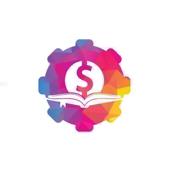 Money Book gear shape Icon Logo Design Element. Doller and book icon with logo vector