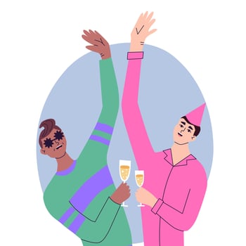 Happy young man at celebration party. Birthday or New Year eve. Vector flat illustration, isolated on a white background.