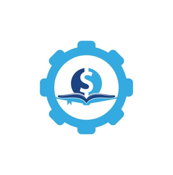Money Book gear shape Icon Logo Design Element. Doller and book icon with logo vector