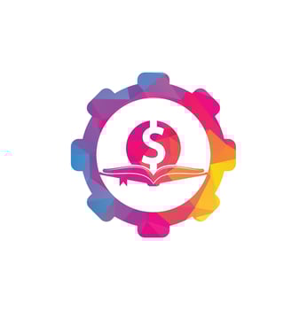 Money Book gear shape Icon Logo Design Element. Doller and book icon with logo vector