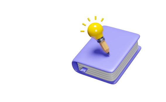 3d purple textbook, close book icon with light bulb, pencil isolated. idea tip education, knowledge creates ideas concept, minimal abstract, 3d render illustration png