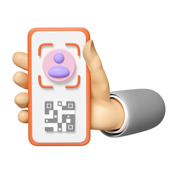 identity verification with face, qr code scanner isolated. hand using mobile phone, smartphone, screen phone template, screen phone mockup, 3d render illustration png