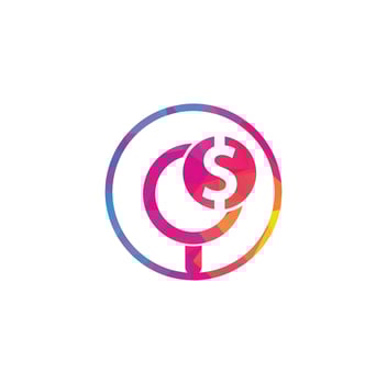 Money Search Logo Icon Template Design. coin and loupe logo combination. Money and magnifying symbol or icon. vector