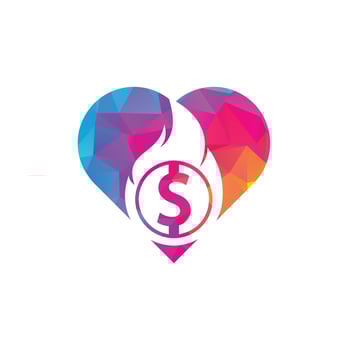 Fire Money heart shape concept logo design template. Money Fire Logo Template. vector