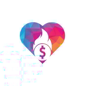 Fire Money heart shape concept logo design template. Money Fire Logo Template. vector