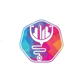 Medical city vector logo template. stethoscope and city vector. City medicine logo