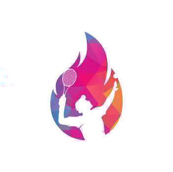 Fire and tennis player logo icon design template. Tennis sports vector logo design.