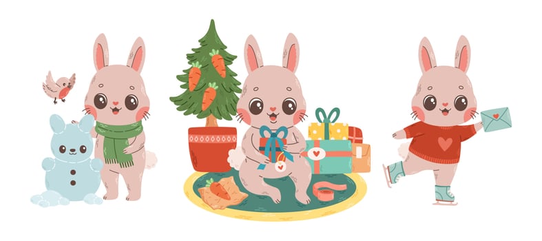 Cute rabbit set symbol of the year 2023 vector illustration