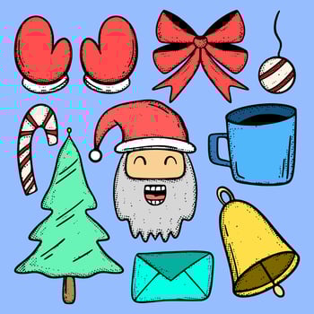Christmas Doodle Illustration hand drawn cartoon colorful vintage style vector