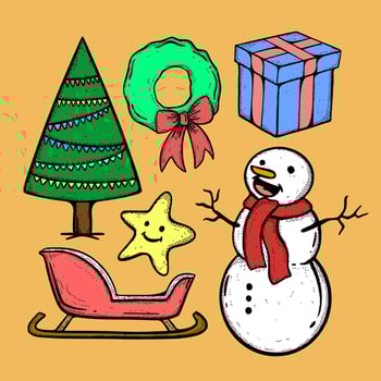 Christmas Doodle Illustration hand drawn cartoon colorful vintage style vector