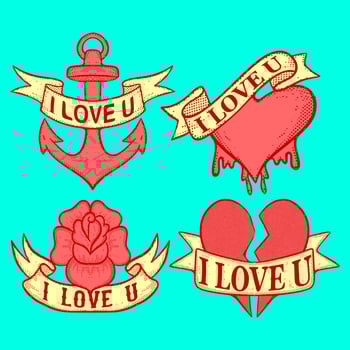 I love you Doodle Illustration hand drawn cartoon colorful vintage style vector