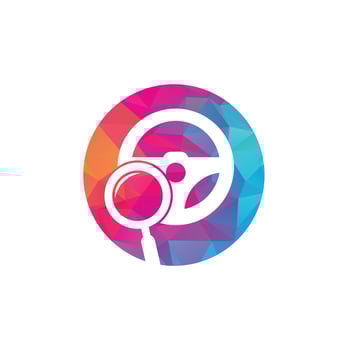 Search drive logo template. Search drive logo design icon vector. Steering wheel and magnifying symbol or icon. vector