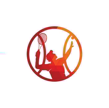 Tennis and tennis player hits the ball with a tennis racket, logo template. vector