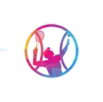 Tennis and tennis player hits the ball with a tennis racket, logo template. vector