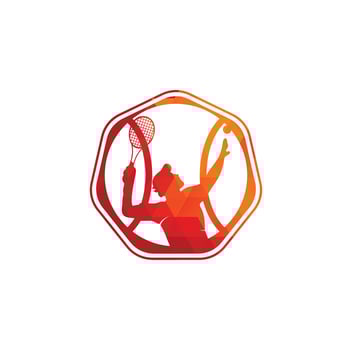 Tennis and tennis player hits the ball with a tennis racket, logo template. vector