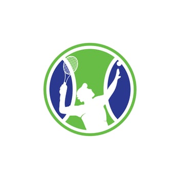 Tennis and tennis player hits the ball with a tennis racket, logo template. vector