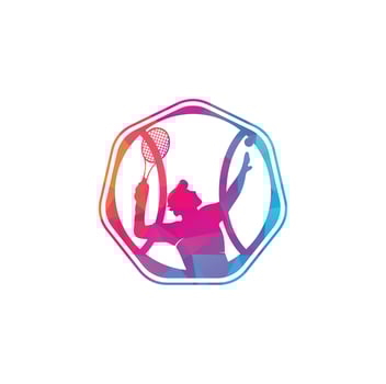 Tennis and tennis player hits the ball with a tennis racket, logo template. vector