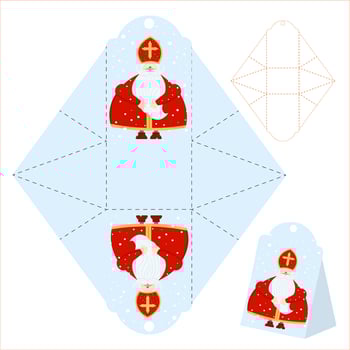 Gift box template. cut and bend. Isolated. Christmas pattern. Blank label. Template.Saint nicholas day gift vector