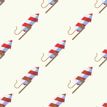 Simple vector seamless pattern of flat, firecracker or fireworks on beige background for textile, wallpapers, wrappers, postcard. Merry Christmas and Happy New Year concept