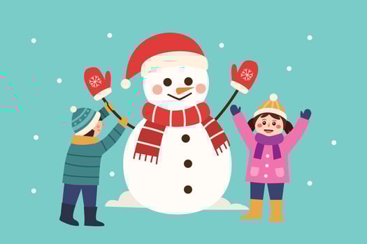 Cute children building snowman vector