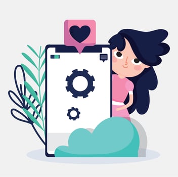 cute girl smartphone love chat social media vector