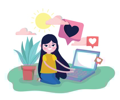 young woman typing laptop love chatting social media vector