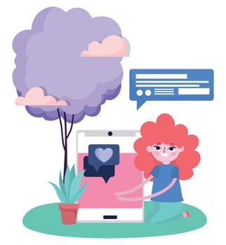 young woman with smartphone chat messaging social media vector