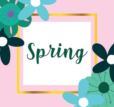 hello spring, frame lettering flowers bloom decoration vector