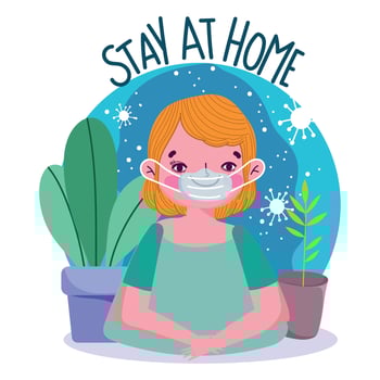 stay at home, young man with protective mask in room quarantine prevention, covid 19 vector