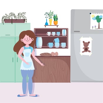 people cooking, girl with baked bread food in the kitchen vector
